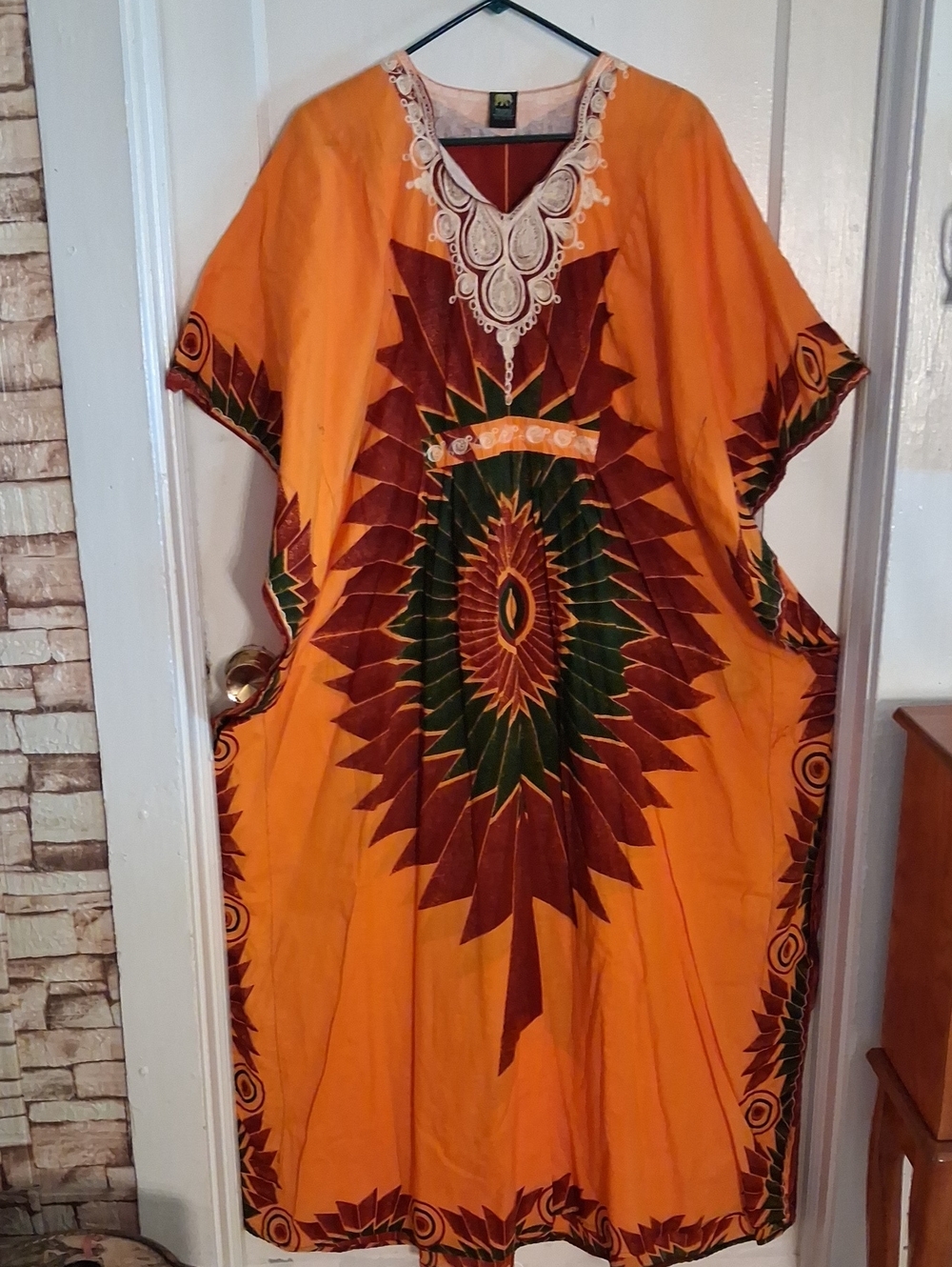 Boho Orange Embroidered Maxi Dress